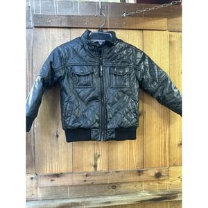 Pelle Pelle Leather Jacket Coat Boys Size 6 Black Bomber